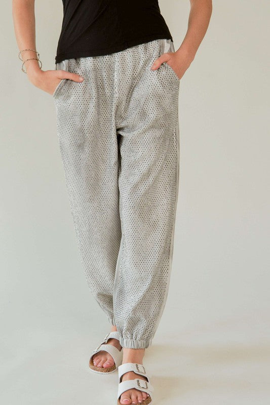 Rhinestone Elastic Waist Joggers