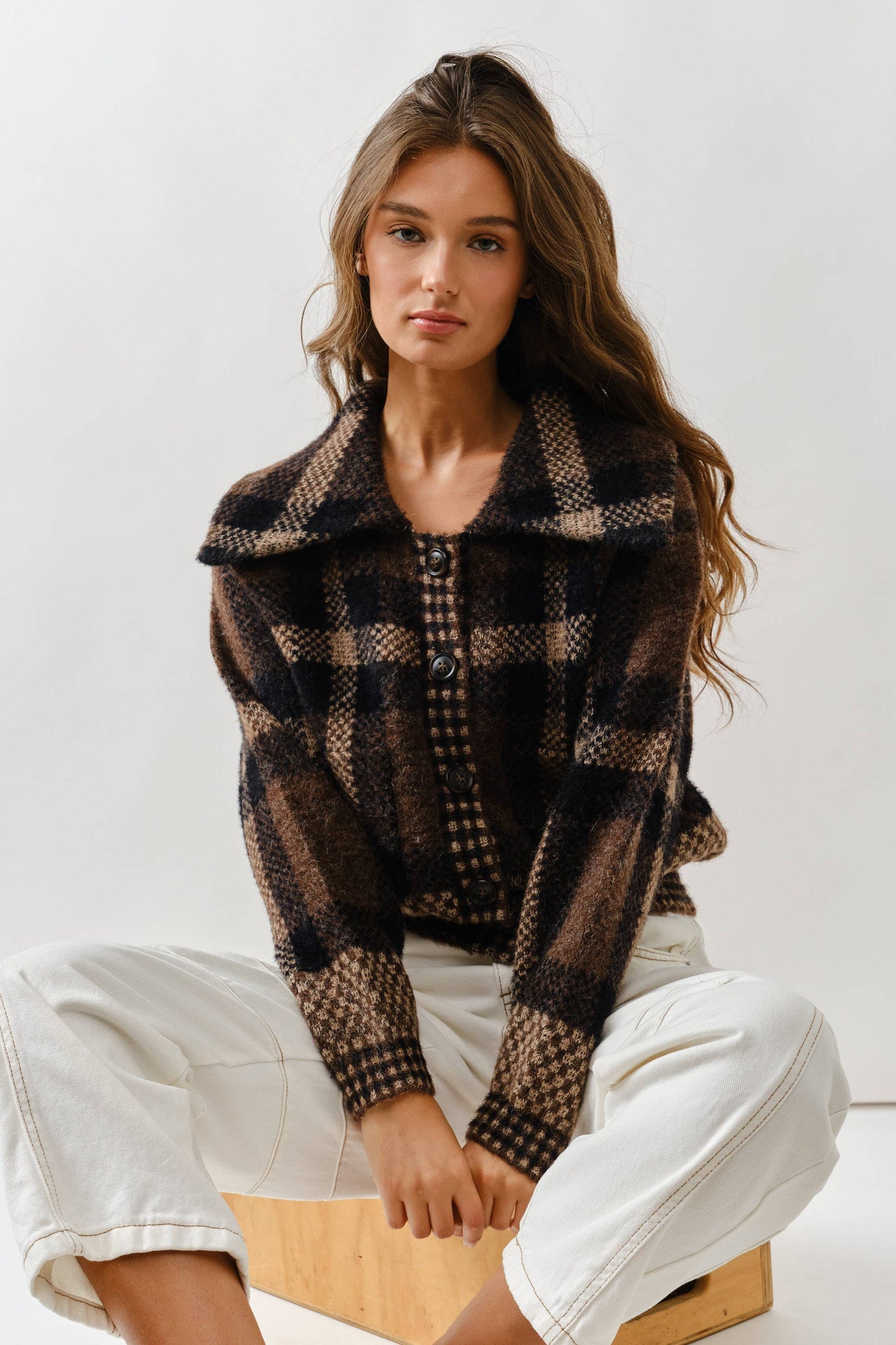 Brown Plaid Cardigan
