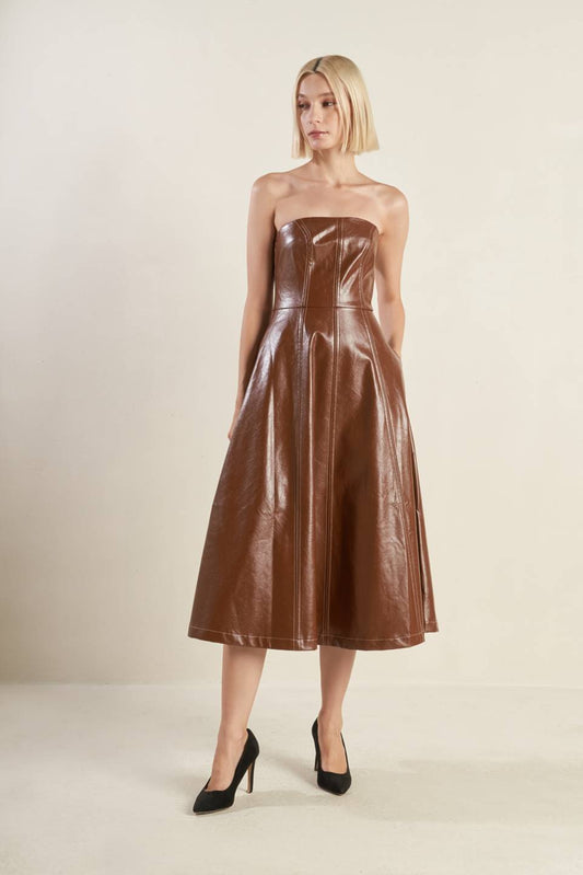 ACT NATURAL FAUX LEATHER MIDI DRESS - Mack & Harvie