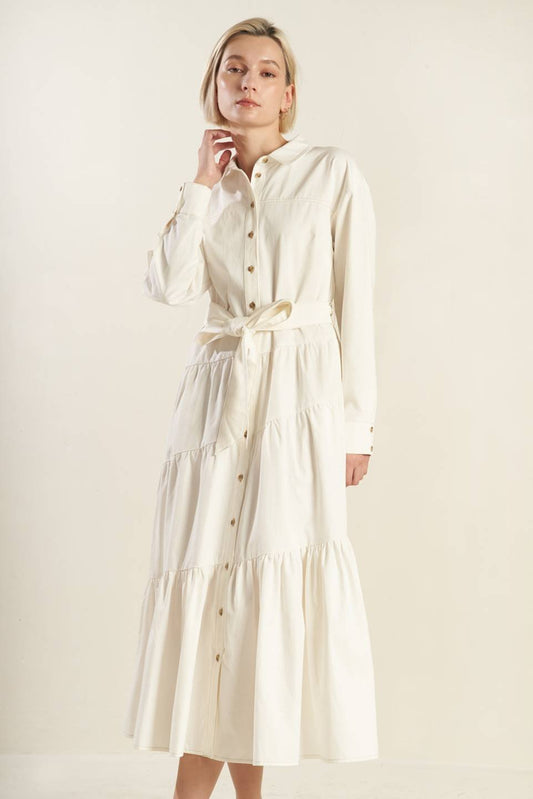 ANYTIME NOW WOVEN TWILL MIDI DRESS - Mack & Harvie