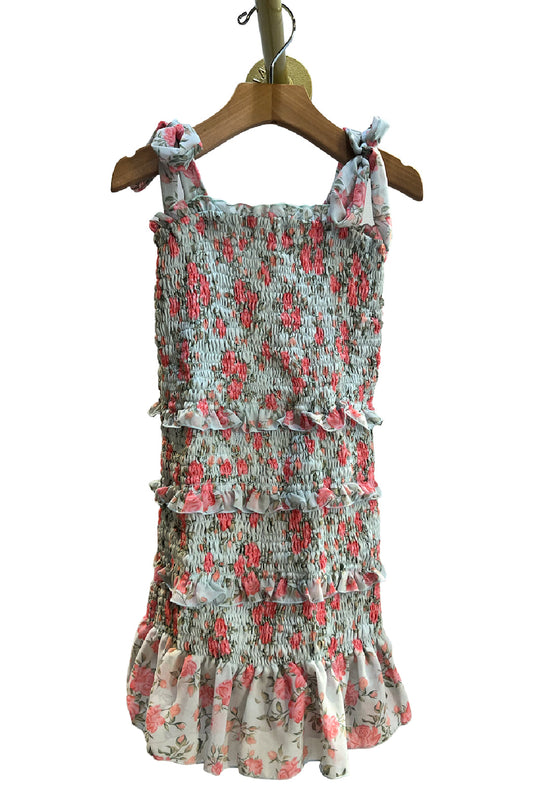 Aqua Chiffon Floral Dress