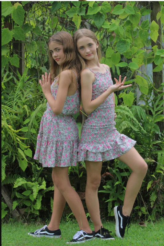 Aqua Chiffon Floral Dress