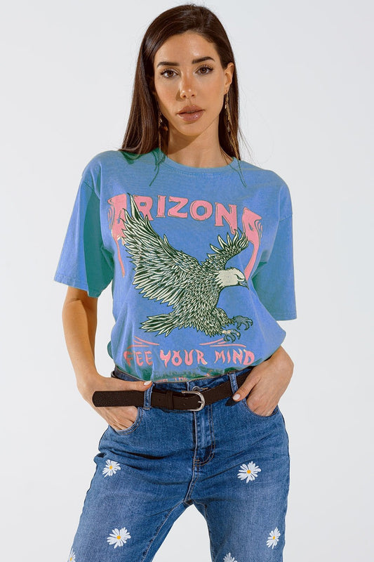 Arizona T-Shirt With Eagle Digital Print in Blue - Mack & Harvie