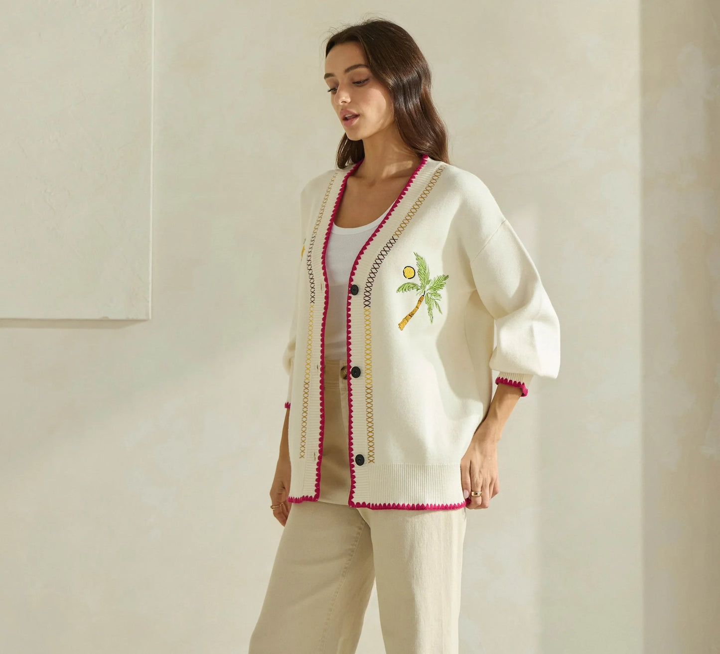 Embroidered V-Neck Cardigan