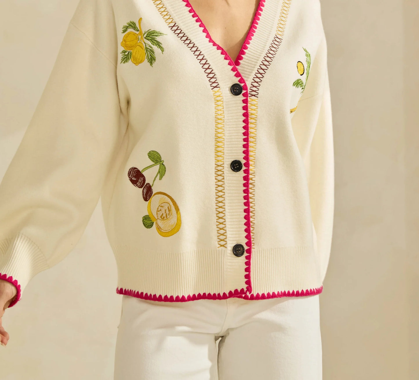 Embroidered V-Neck Cardigan