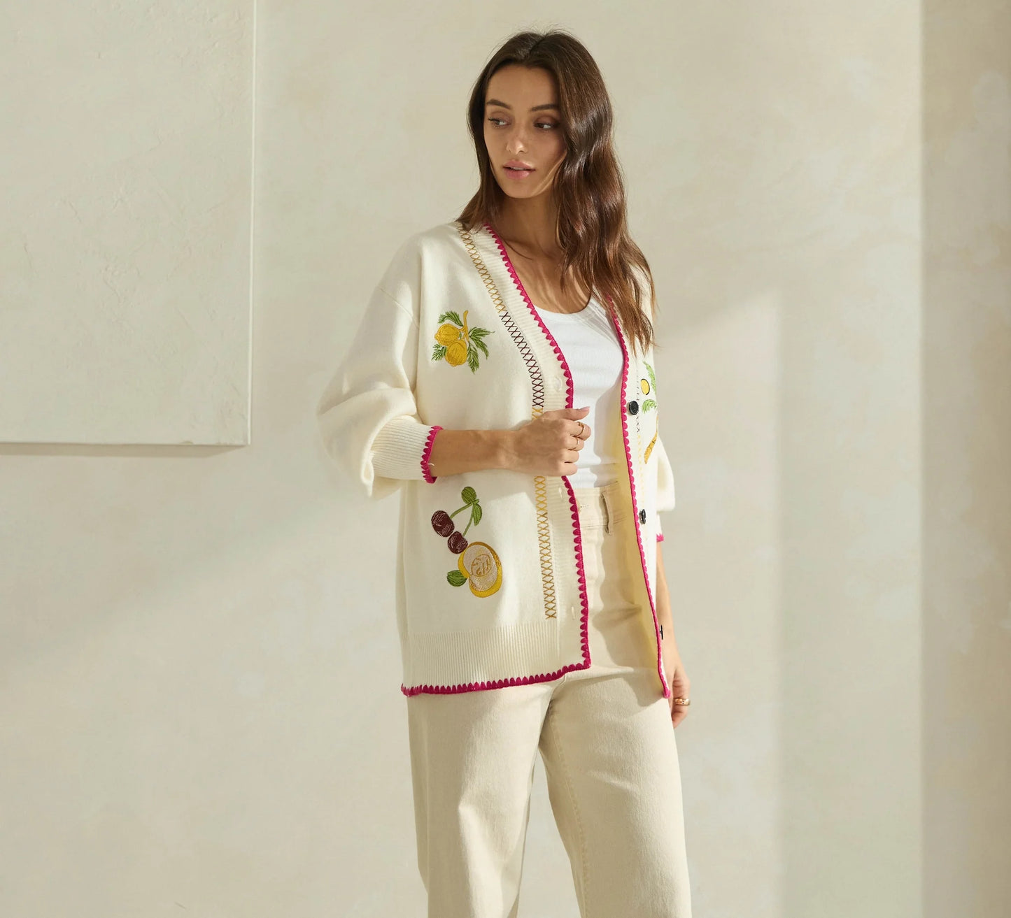 Embroidered V-Neck Cardigan