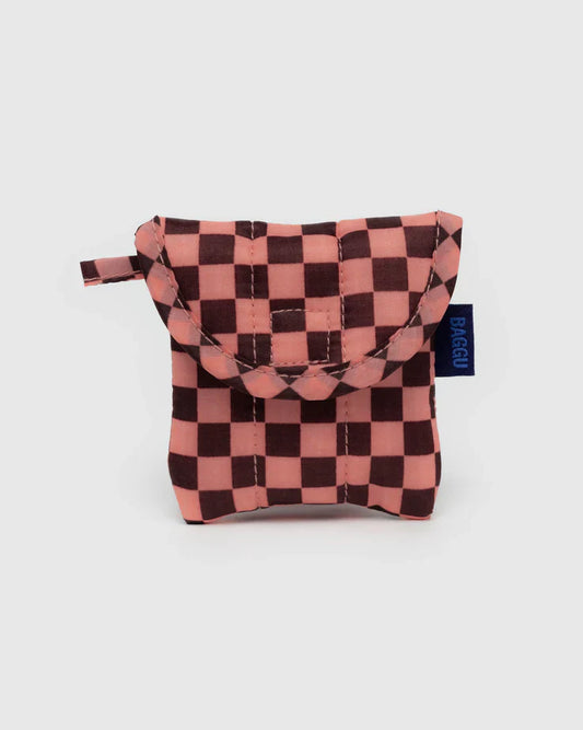 Baggu Puffy Earbuds Case - Pink Brown Check