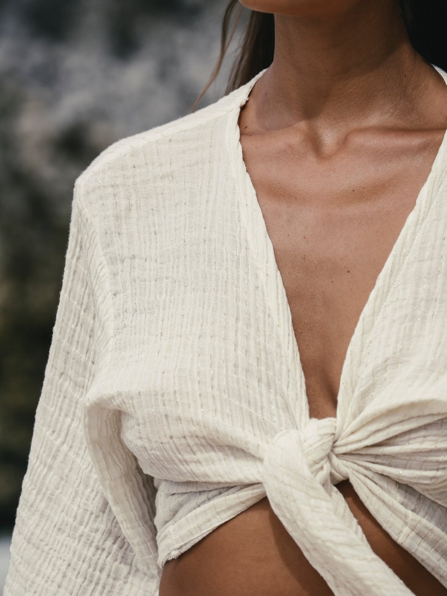 Bali Wrap Top - Natural With Gold Stripes - Mack & Harvie
