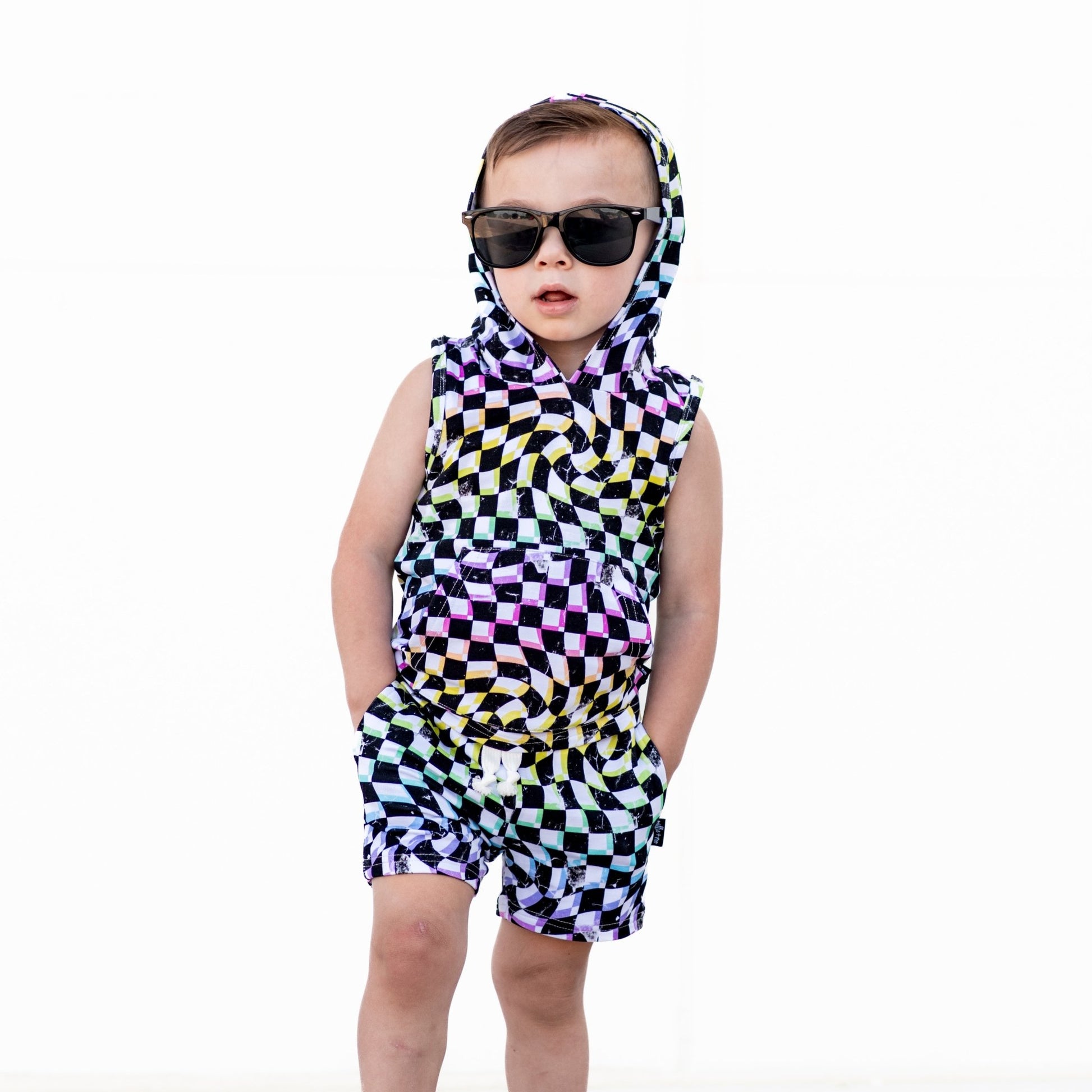 BAMBOO HOODIE TANK - Neon Dizzy Check - Mack & Harvie