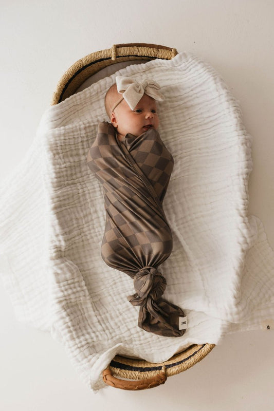 Bamboo Infant Swaddle | Faded Brown Checker - Mack & Harvie