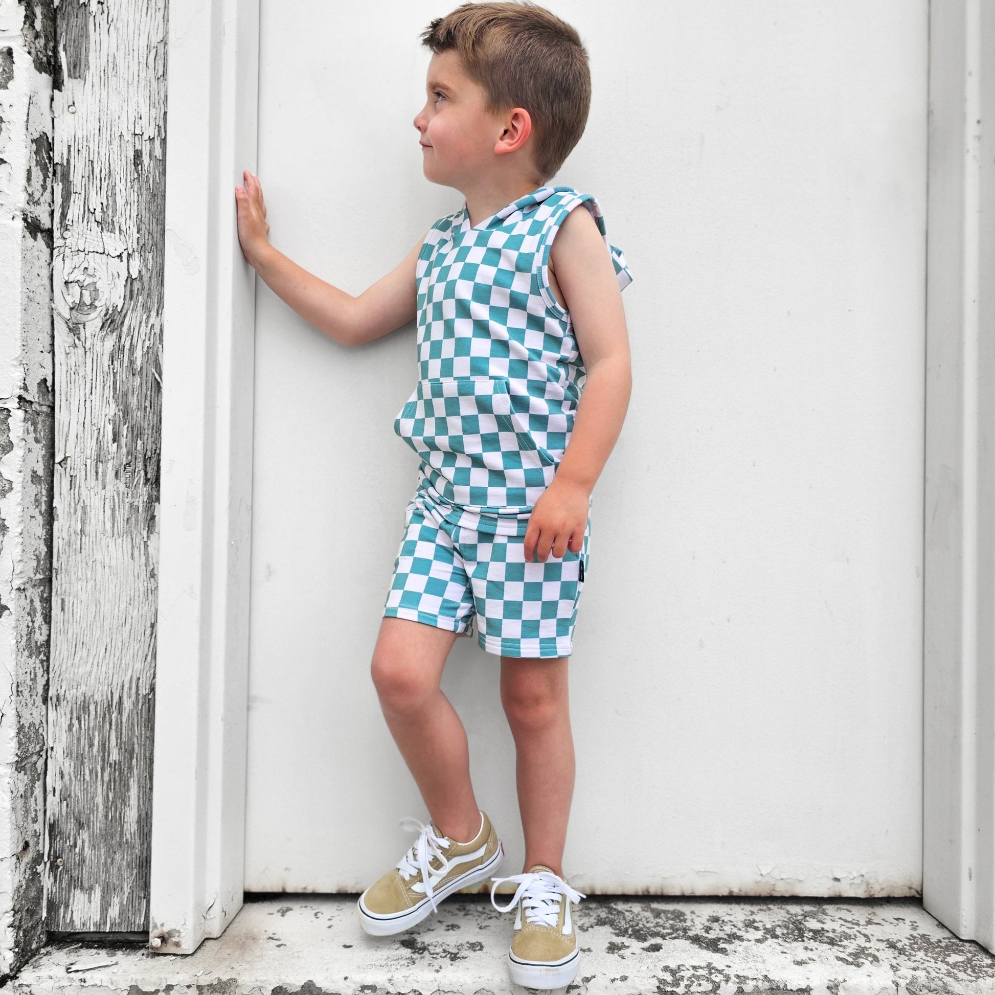 BAMBOO JOGGER SHORTS - Sage Check - Mack & Harvie