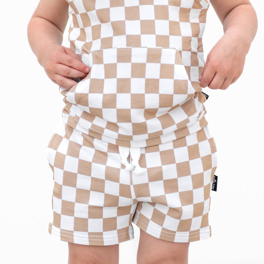 BAMBOO JOGGER SHORTS - Tan Check - Mack & Harvie