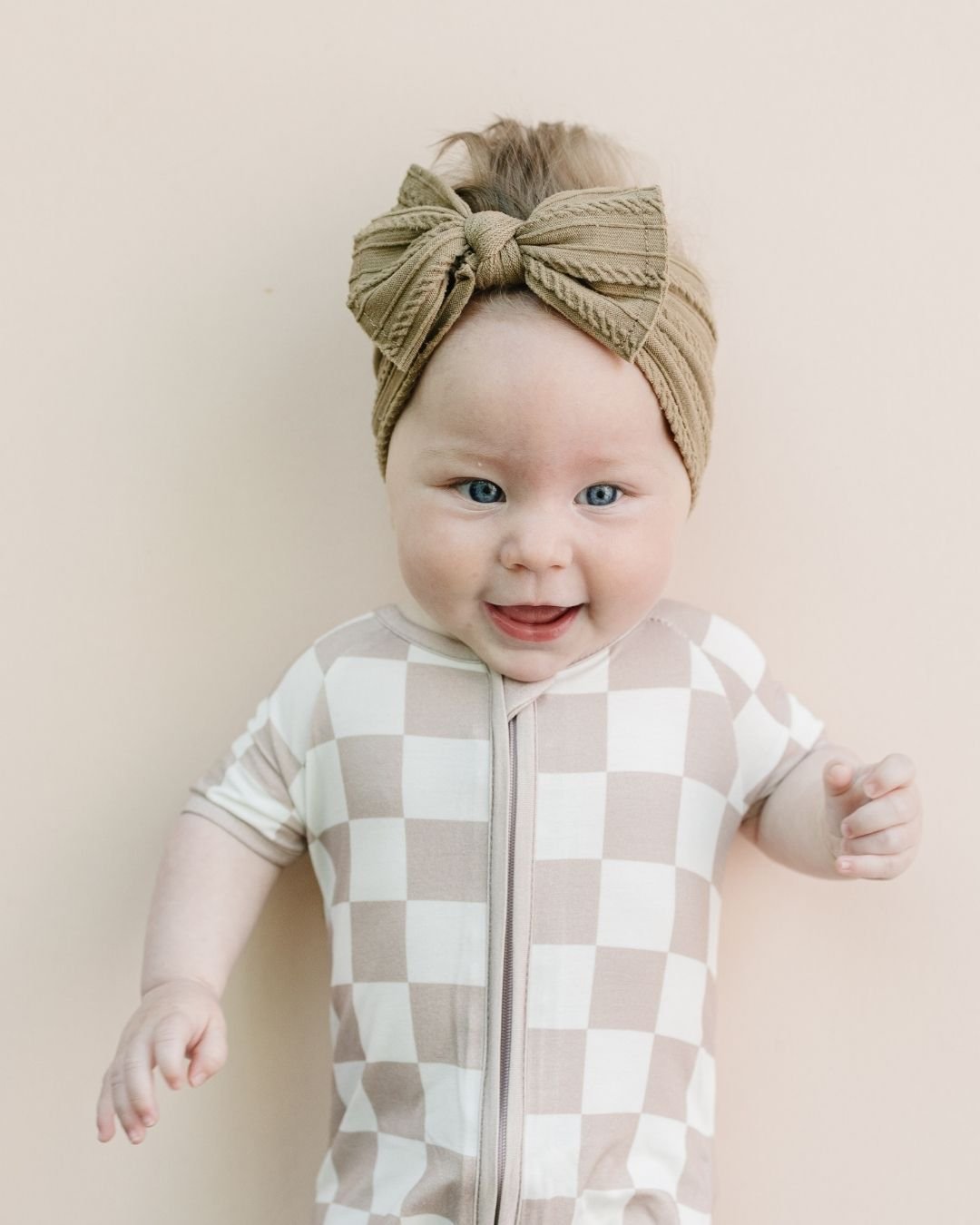 Bamboo Shorty Romper | Latte Checkered - Mack & Harvie