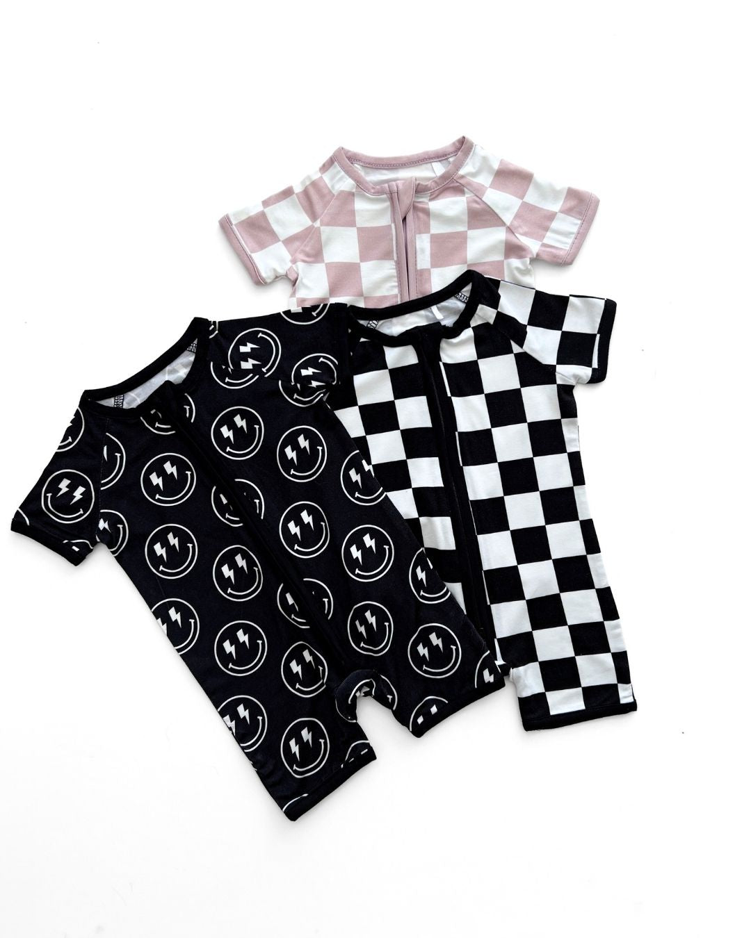 Bamboo Shorty Romper | Latte Checkered - Mack & Harvie