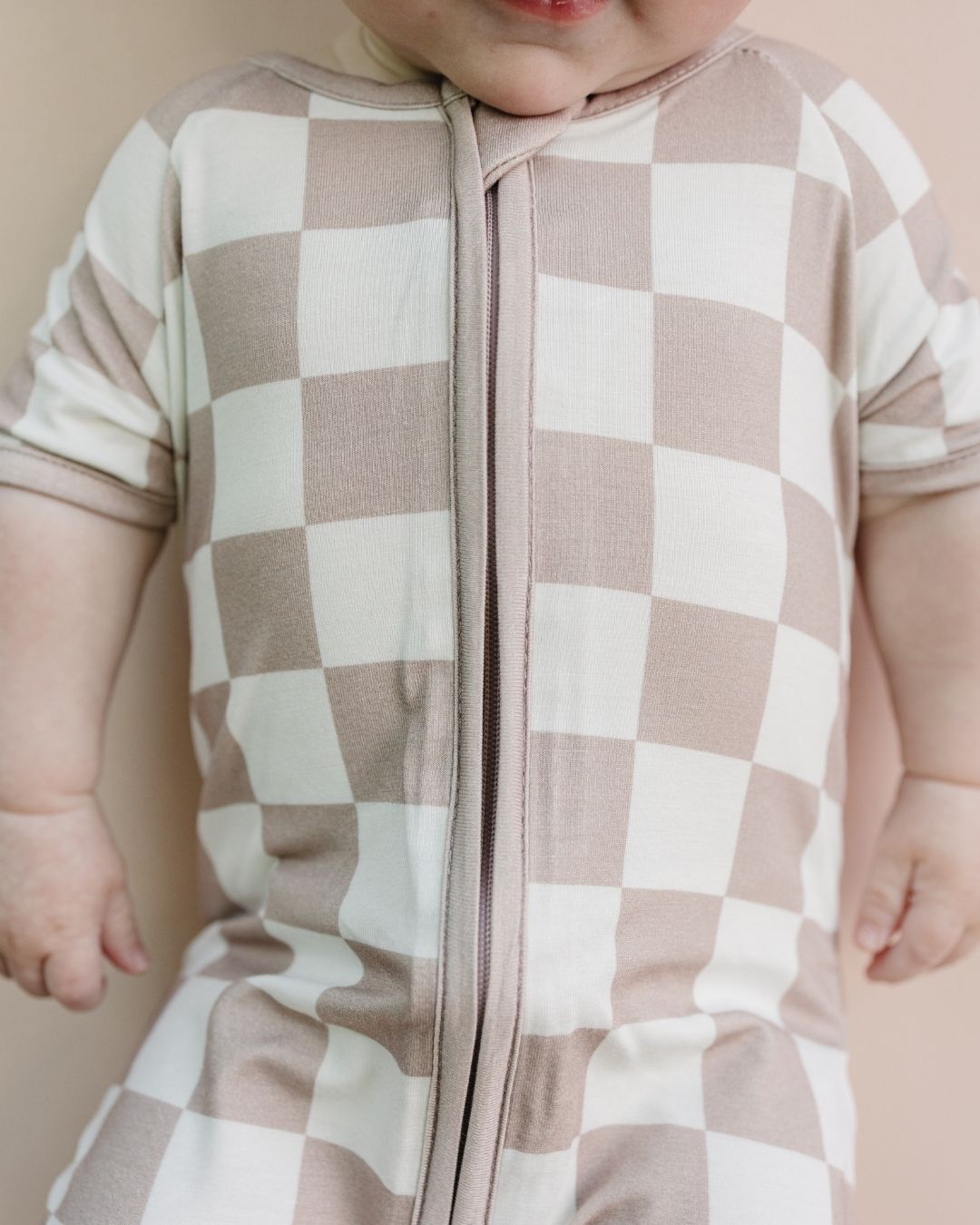 Bamboo Shorty Romper | Latte Checkered - Mack & Harvie