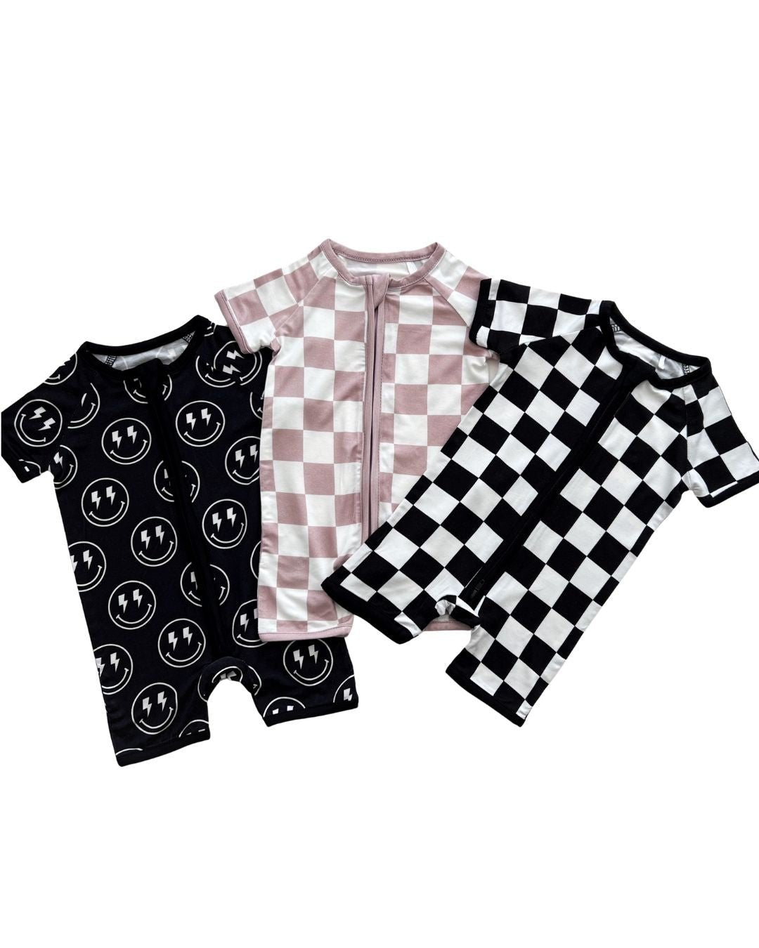 Bamboo Shorty Romper | Latte Checkered - Mack & Harvie