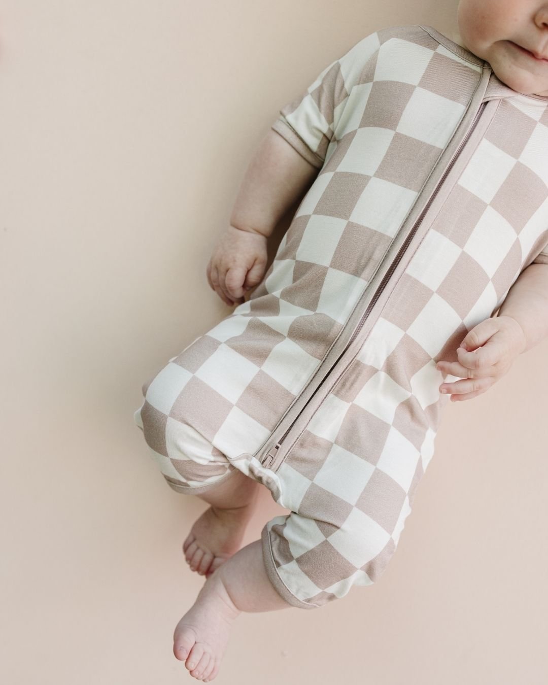 Bamboo Shorty Romper | Latte Checkered - Mack & Harvie