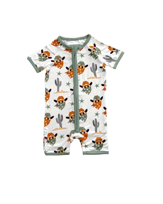 Bamboo Shorty Romper | Smiley Cowboy - Mack & Harvie