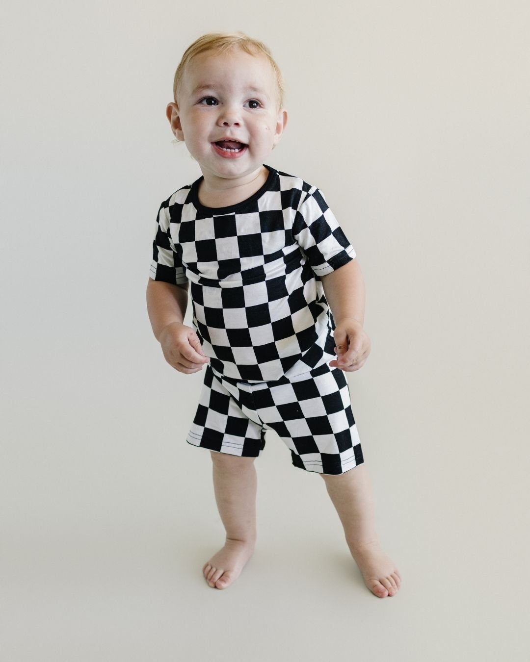 Bamboo Two Piece Shorts Set | Black Checkered - Mack & Harvie