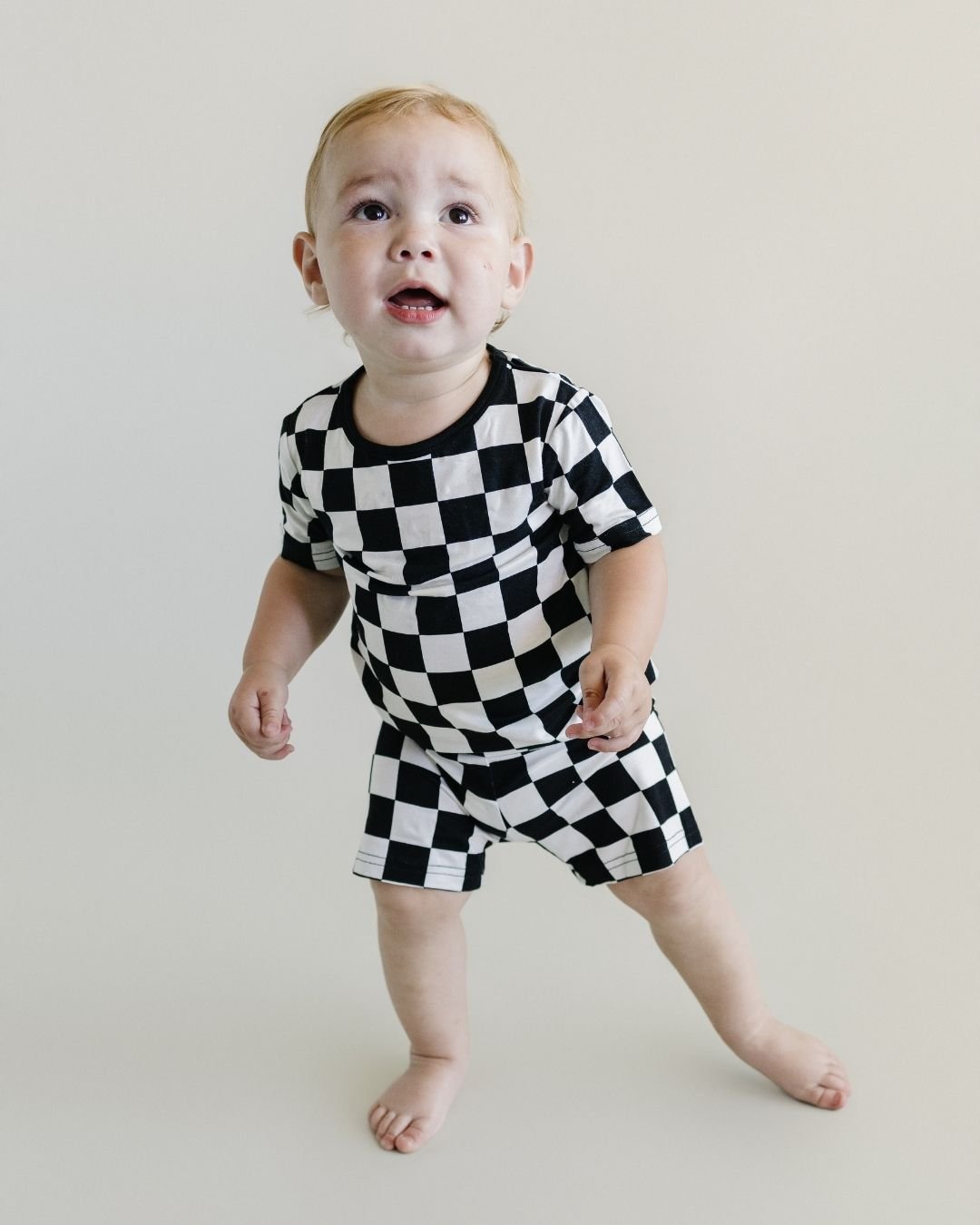 Bamboo Two Piece Shorts Set | Black Checkered - Mack & Harvie