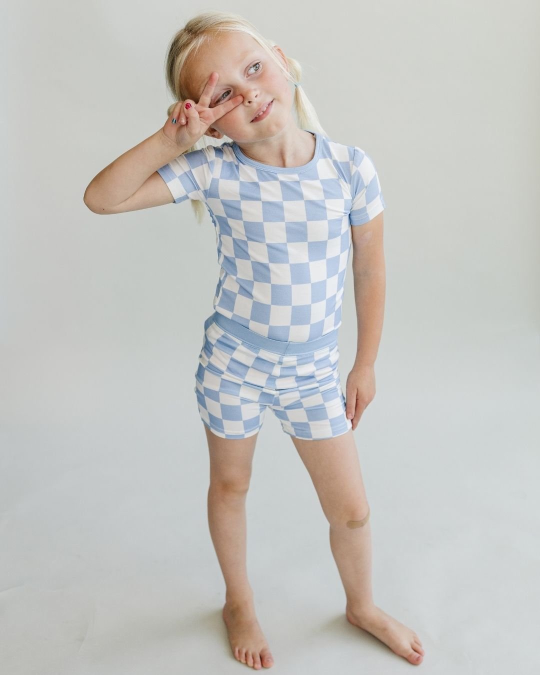 Bamboo Two Piece Shorts Set | Blue Checkered - Mack & Harvie