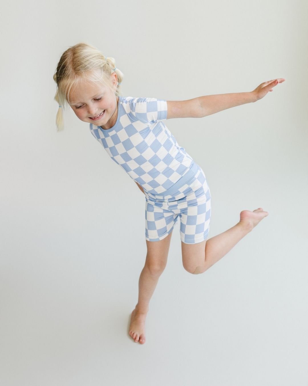 Bamboo Two Piece Shorts Set | Blue Checkered - Mack & Harvie