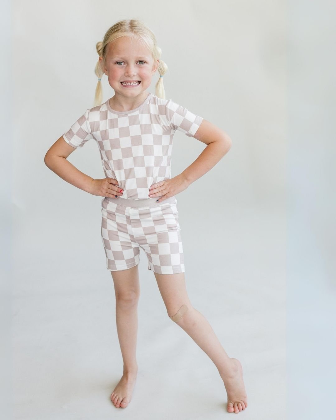 Bamboo Two Piece Shorts Set | Latte Checkered - Mack & Harvie