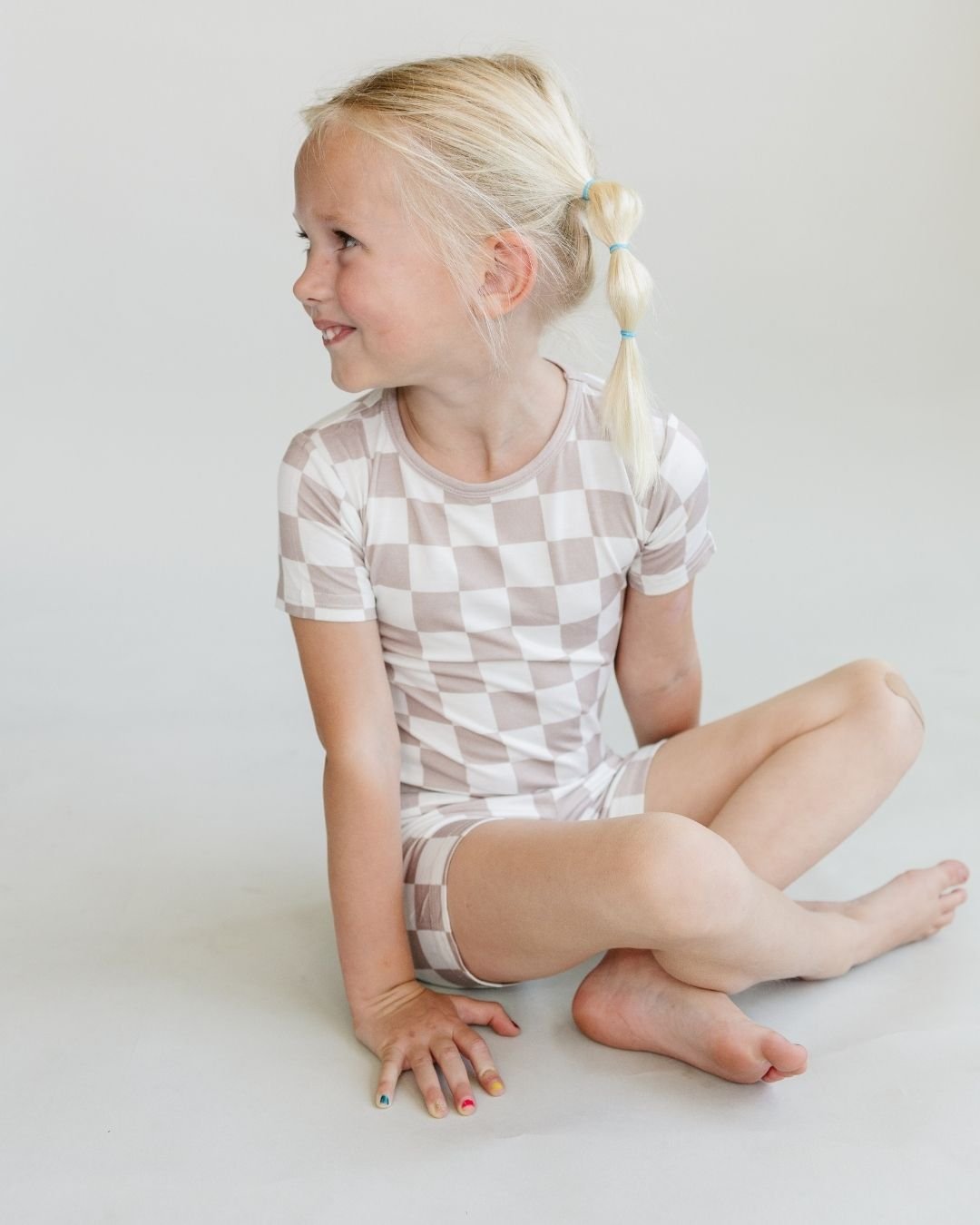 Bamboo Two Piece Shorts Set | Latte Checkered - Mack & Harvie