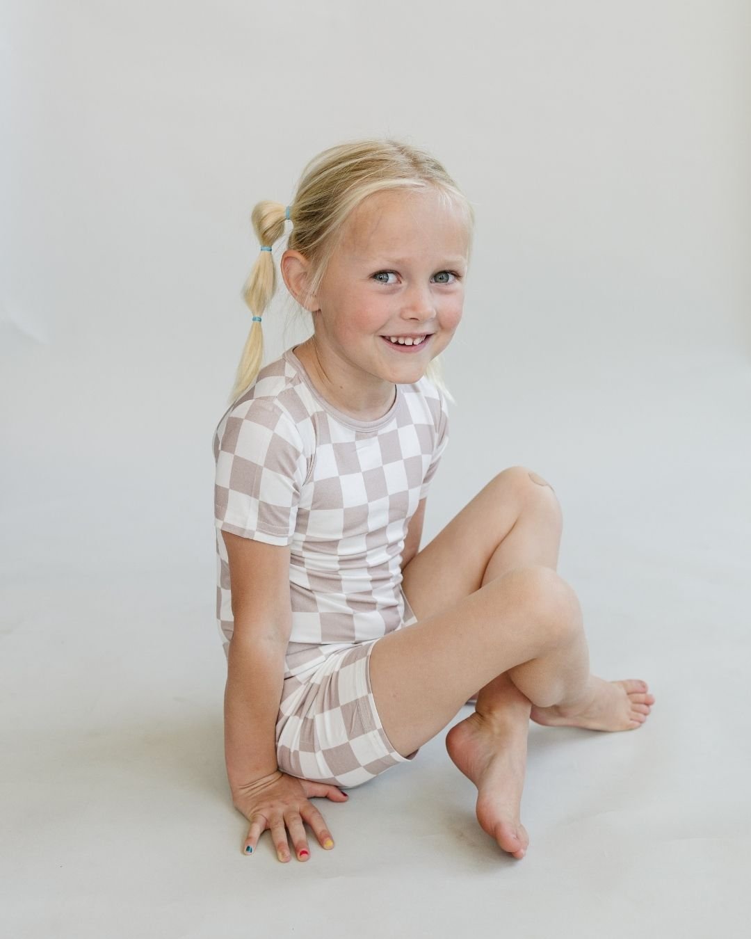 Bamboo Two Piece Shorts Set | Latte Checkered - Mack & Harvie