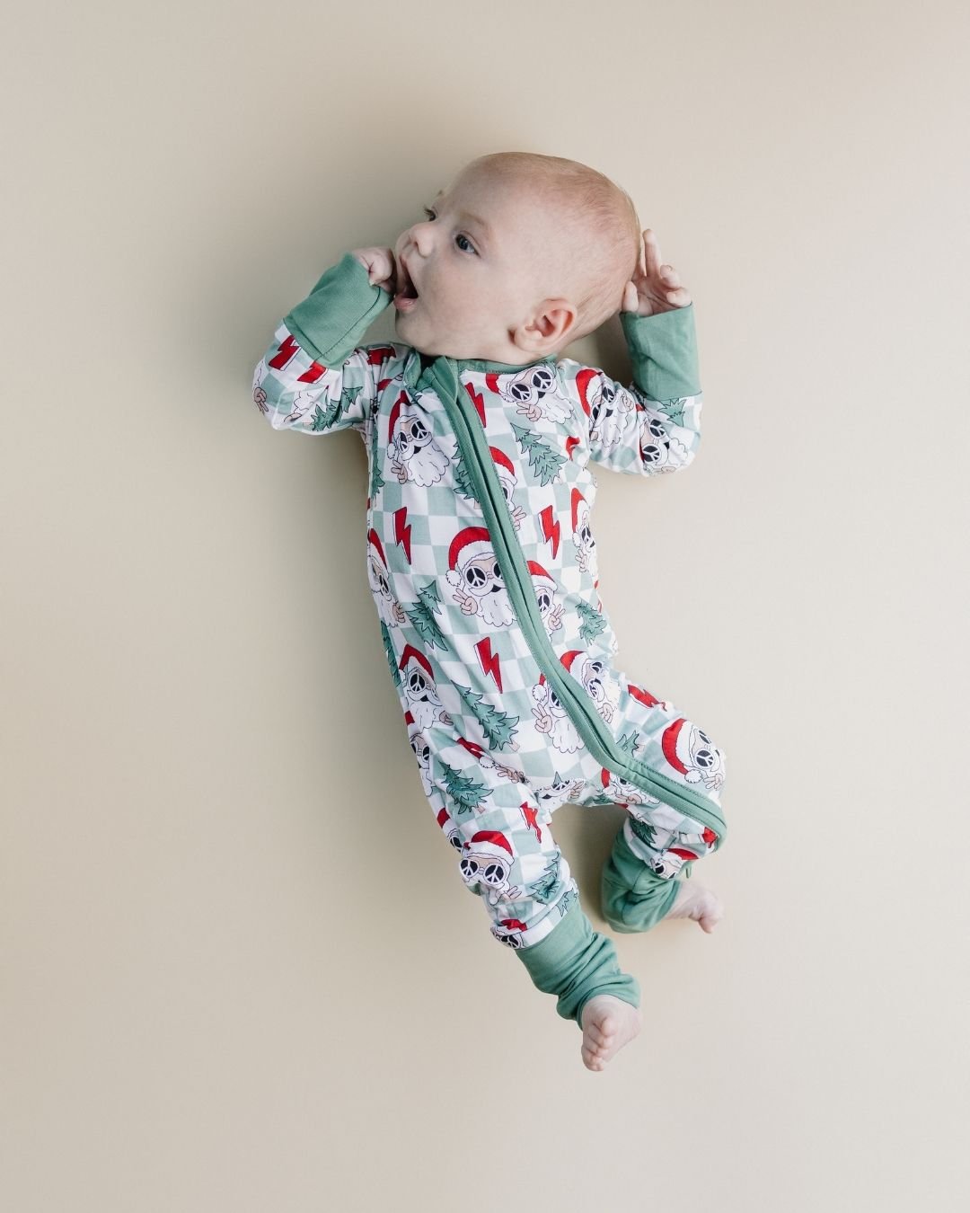 Bamboo Zip Romper | Checkered Santa - Mack & Harvie