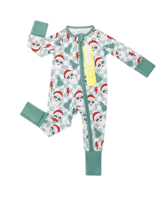 Bamboo Zip Romper | Checkered Santa - Mack & Harvie