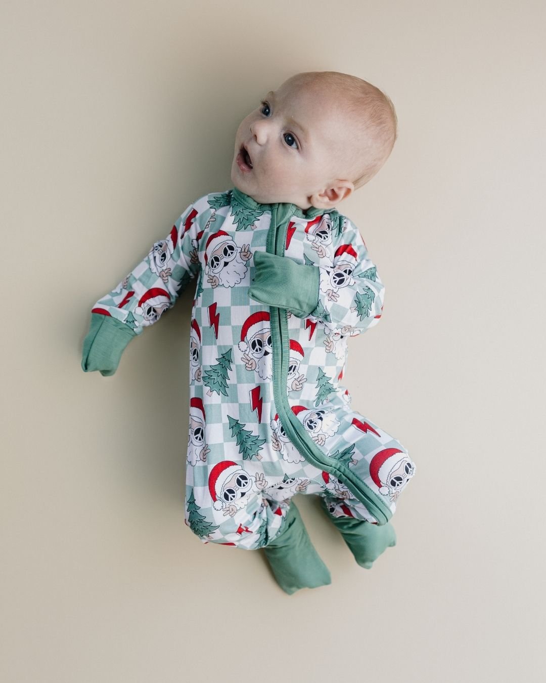 Bamboo Zip Romper | Checkered Santa - Mack & Harvie