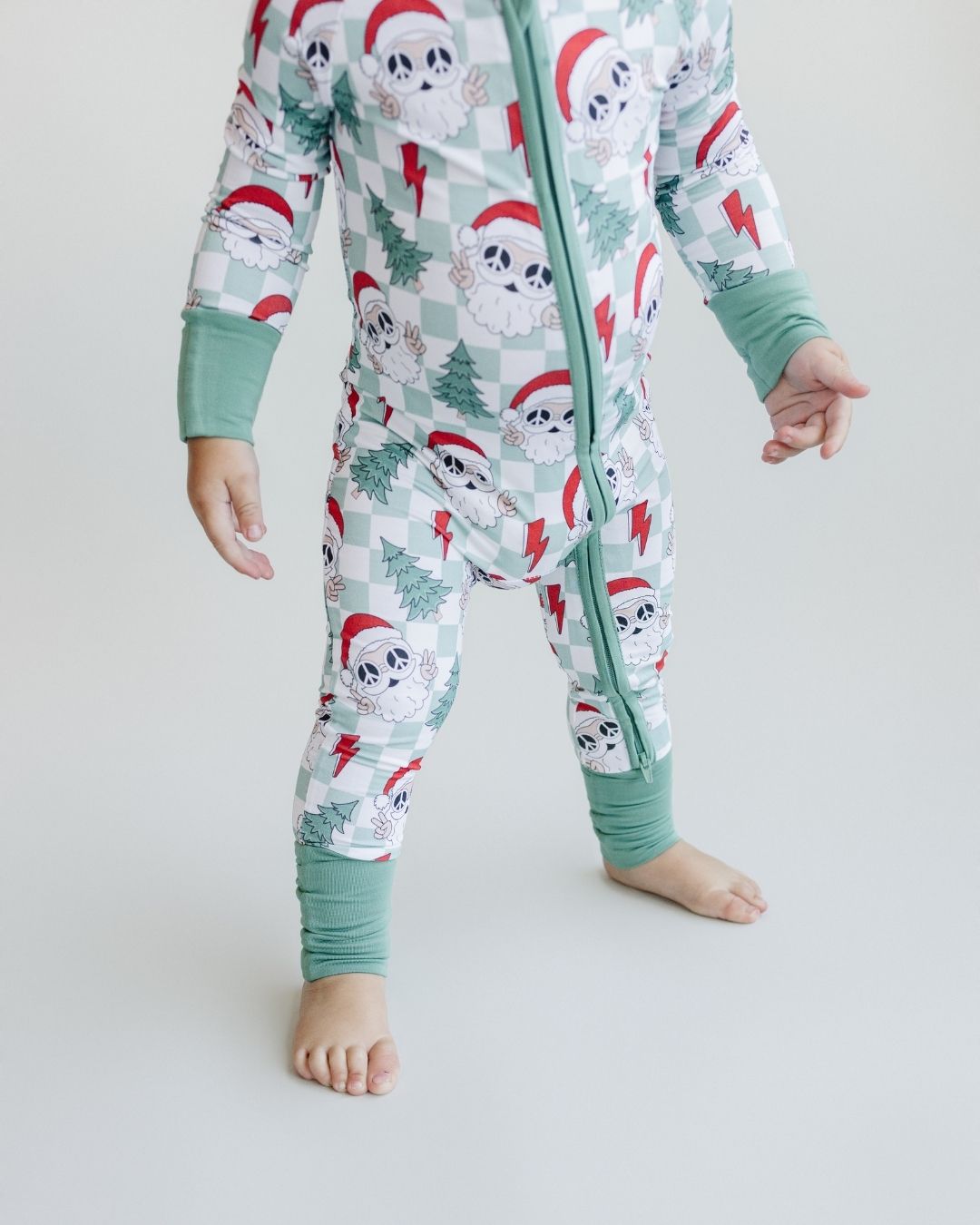 Bamboo Zip Romper | Checkered Santa - Mack & Harvie