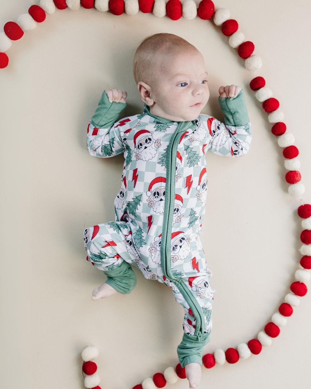 Bamboo Zip Romper | Checkered Santa - Mack & Harvie