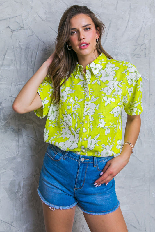 BEACHSIDE PARTY LIME WOVEN TOP - Mack & Harvie