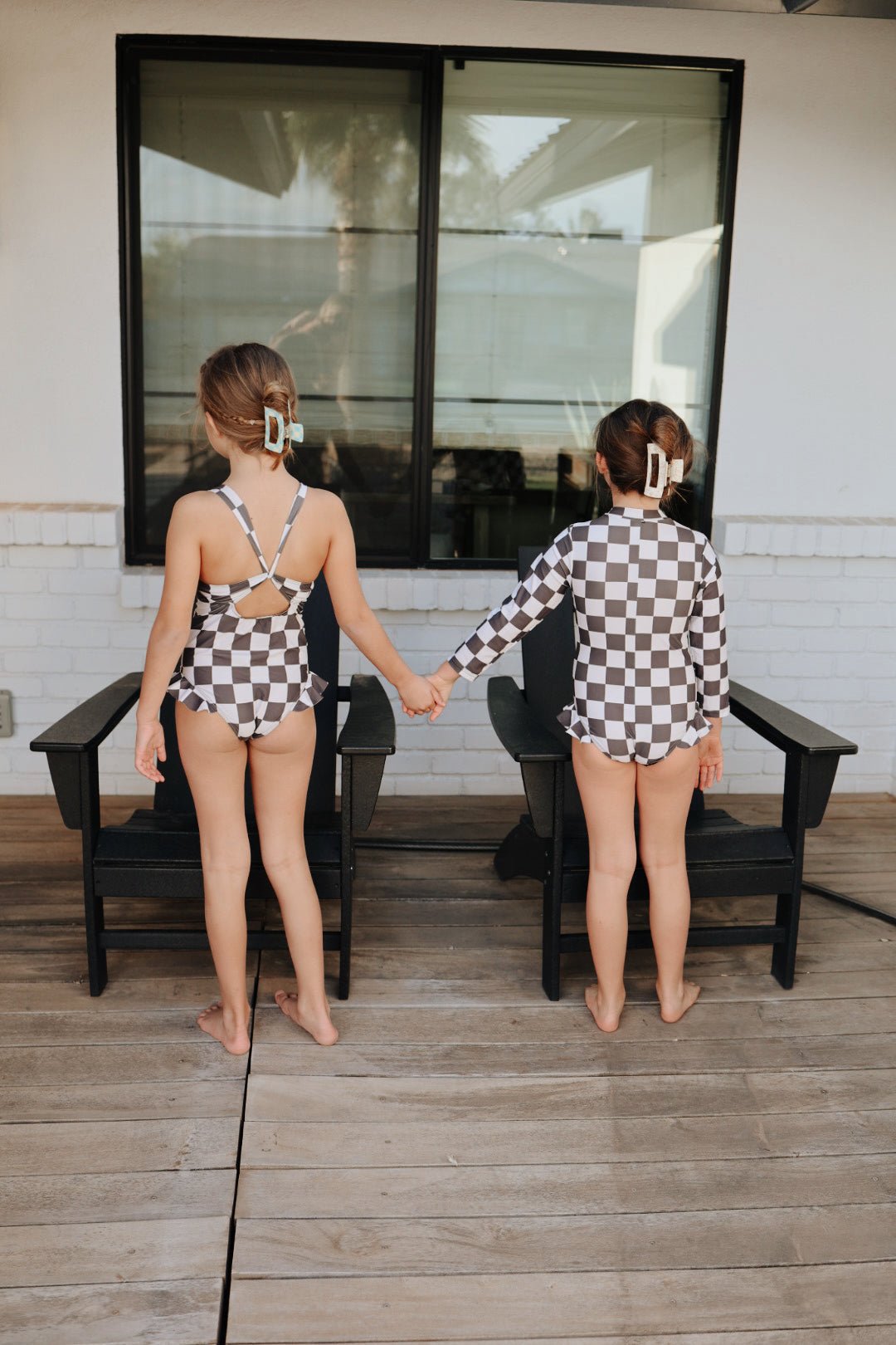 Black Checkerboard | Girl Long Sleeve Swimsuit - Mack & Harvie