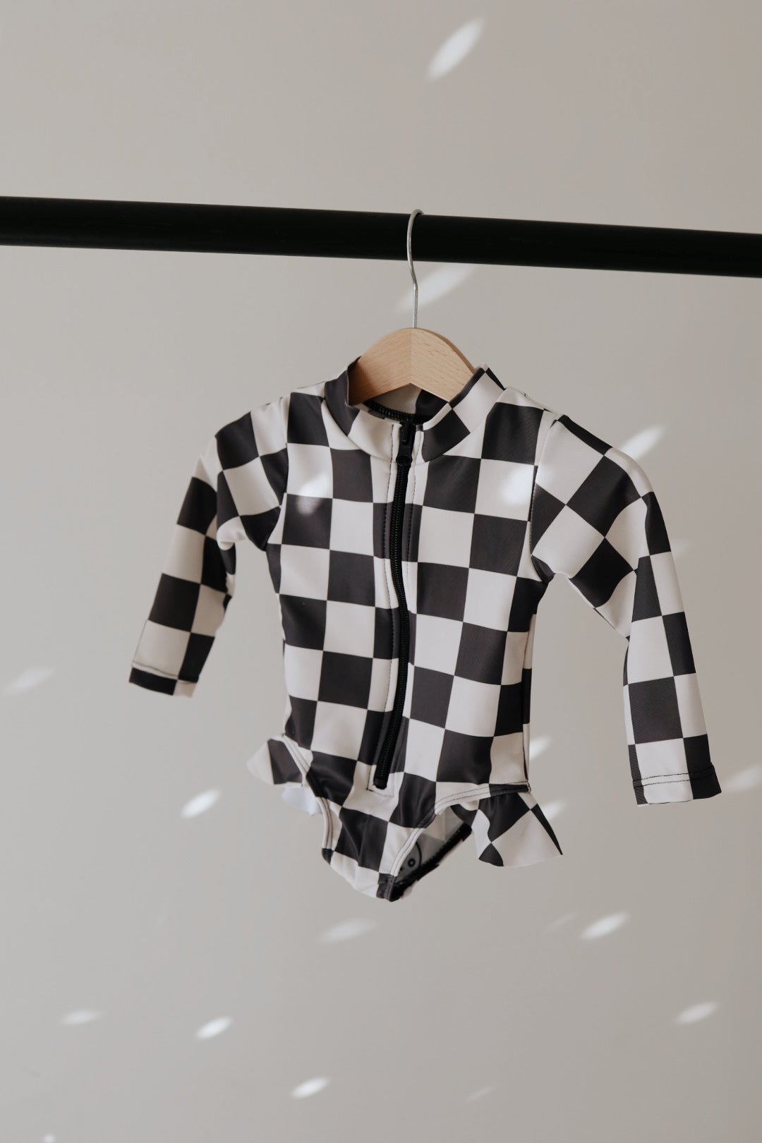 Black Checkerboard | Girl Long Sleeve Swimsuit - Mack & Harvie
