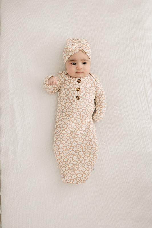 Bow Turban Hat - Mocha Ditsy Floral - Mack & Harvie