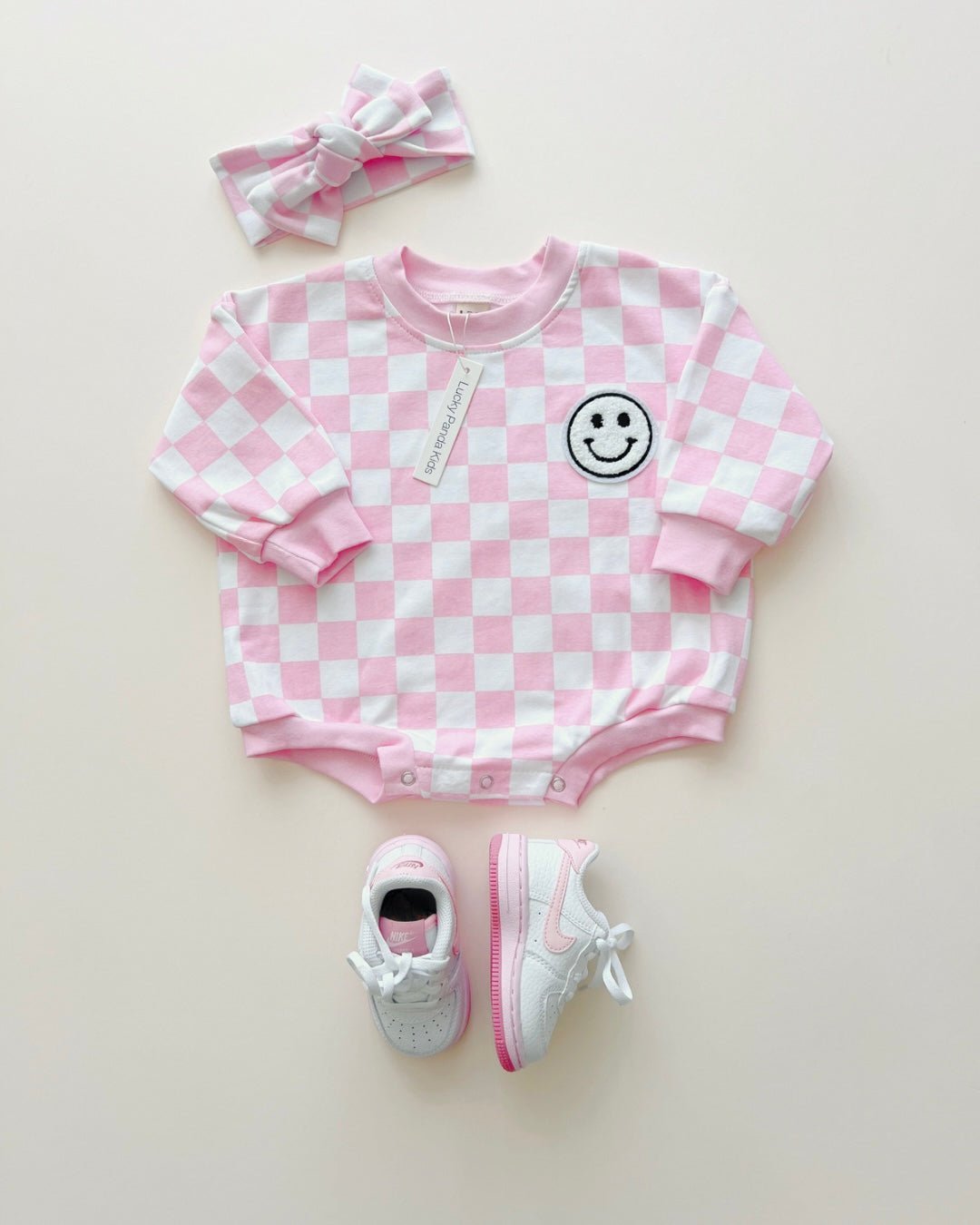 Bubble Romper | Checkered Smiley Pink - Mack & Harvie