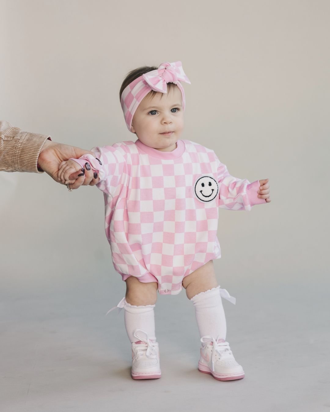 Bubble Romper | Checkered Smiley Pink - Mack & Harvie