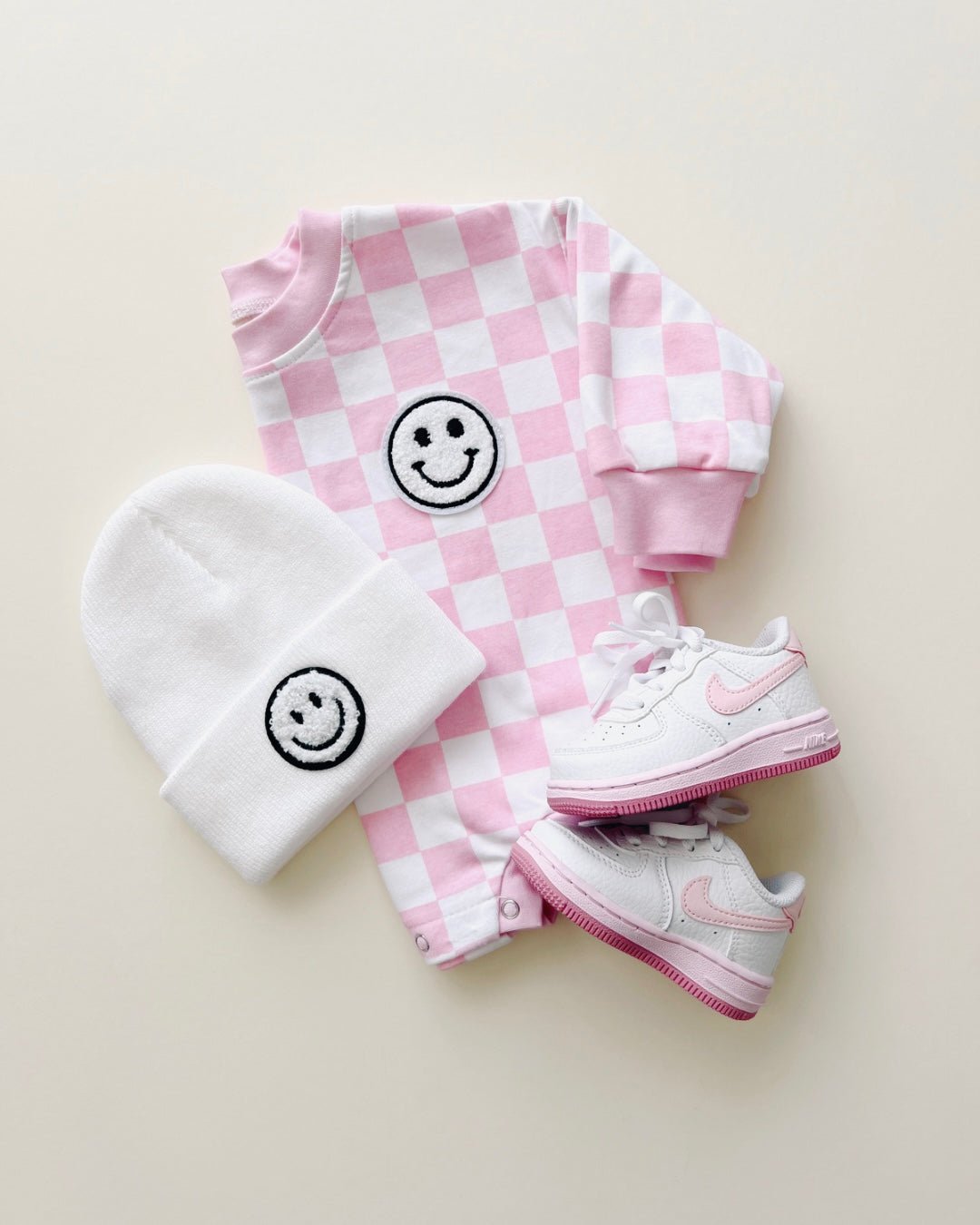 Bubble Romper | Checkered Smiley Pink - Mack & Harvie