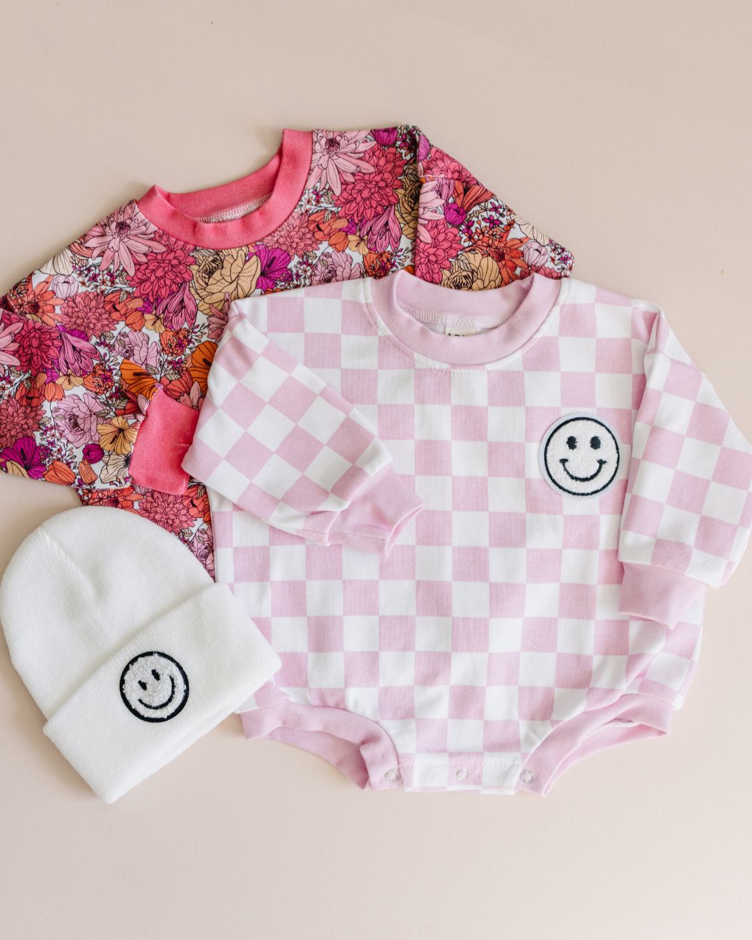 Bubble Romper | Checkered Smiley Pink - Mack & Harvie