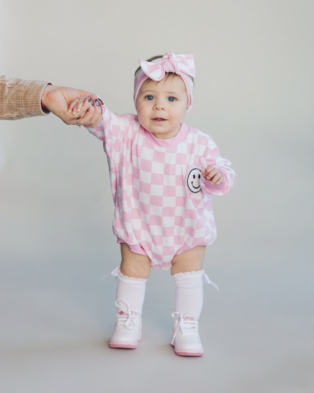 Bubble Romper | Checkered Smiley Pink - Mack & Harvie
