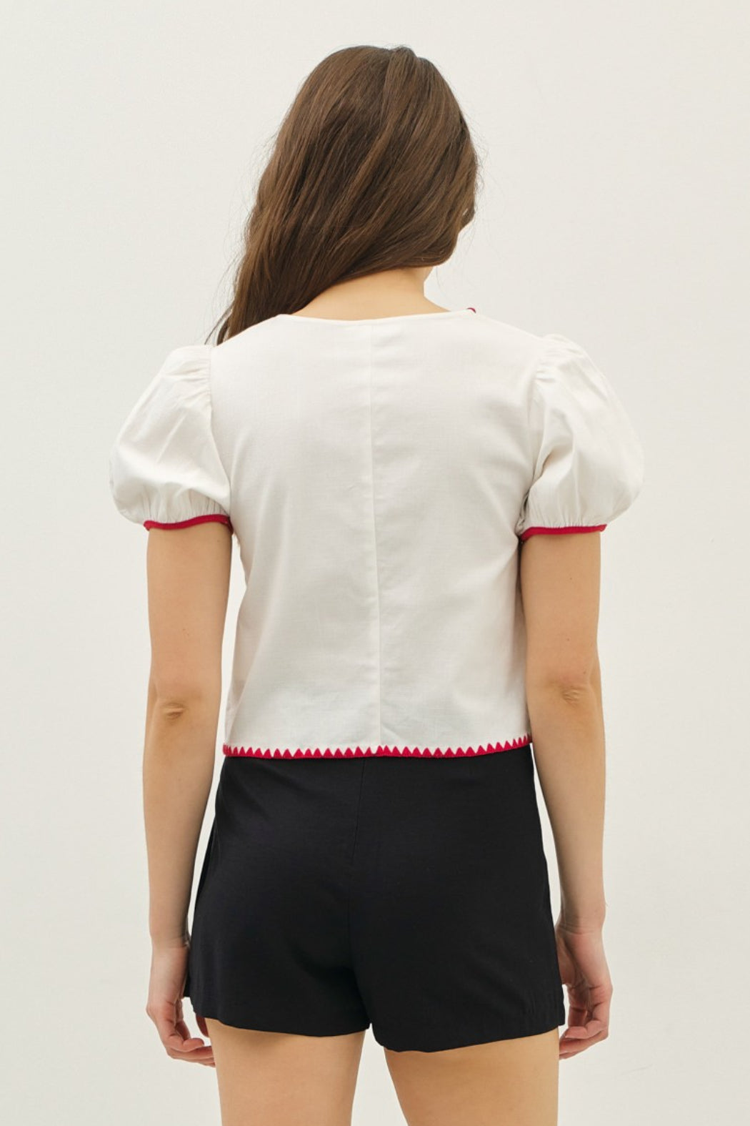 Bubble Slv Tie Front Top