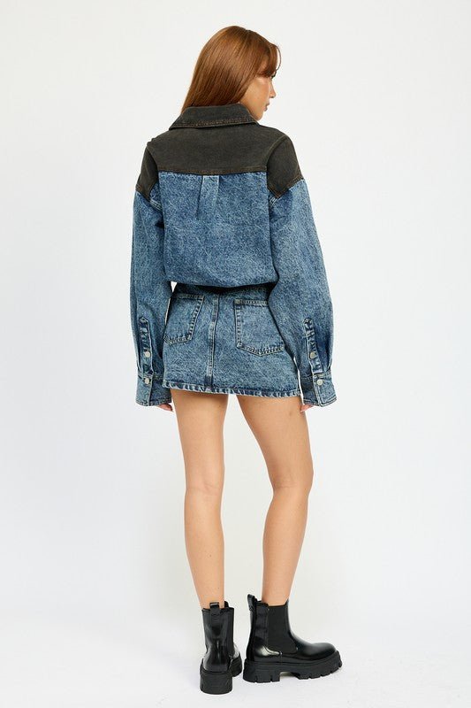 BUTTON UP DENIM MINI DRESS - Mack & Harvie