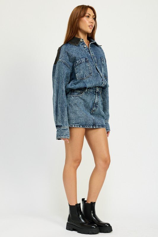 BUTTON UP DENIM MINI DRESS - Mack & Harvie