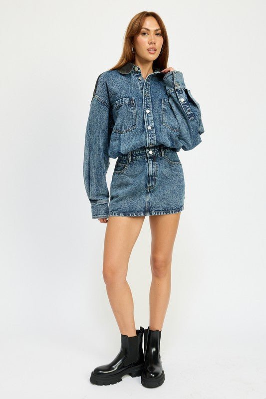 BUTTON UP DENIM MINI DRESS - Mack & Harvie