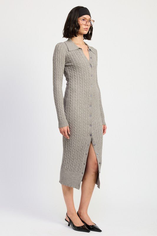 BUTTONED LONG SLEEVE CABLE KNIT DRESS - Mack & Harvie