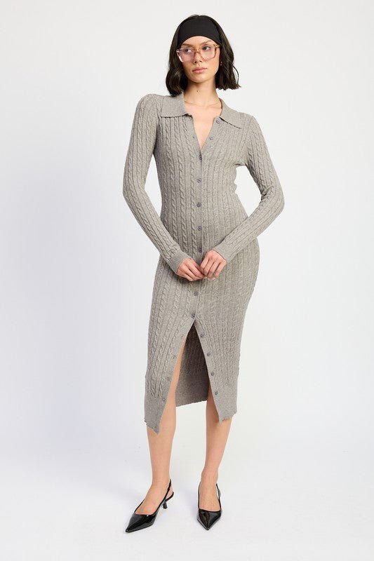 BUTTONED LONG SLEEVE CABLE KNIT DRESS - Mack & Harvie