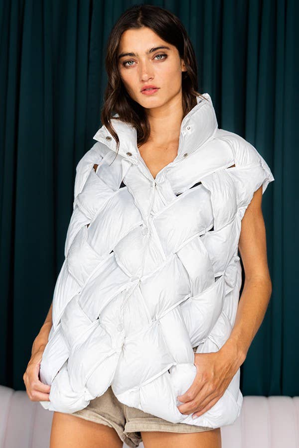 Camel Button-Up Puffer Vest